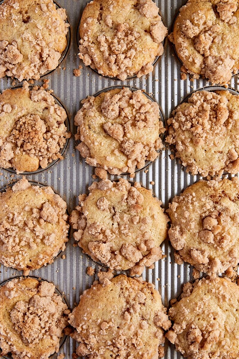 Baked sour cream coffee cake muffins in muffin tin