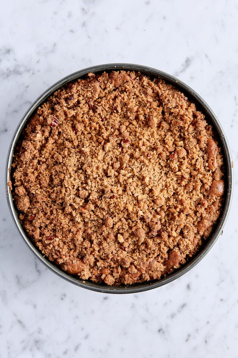Baked coffee cake in springform pan