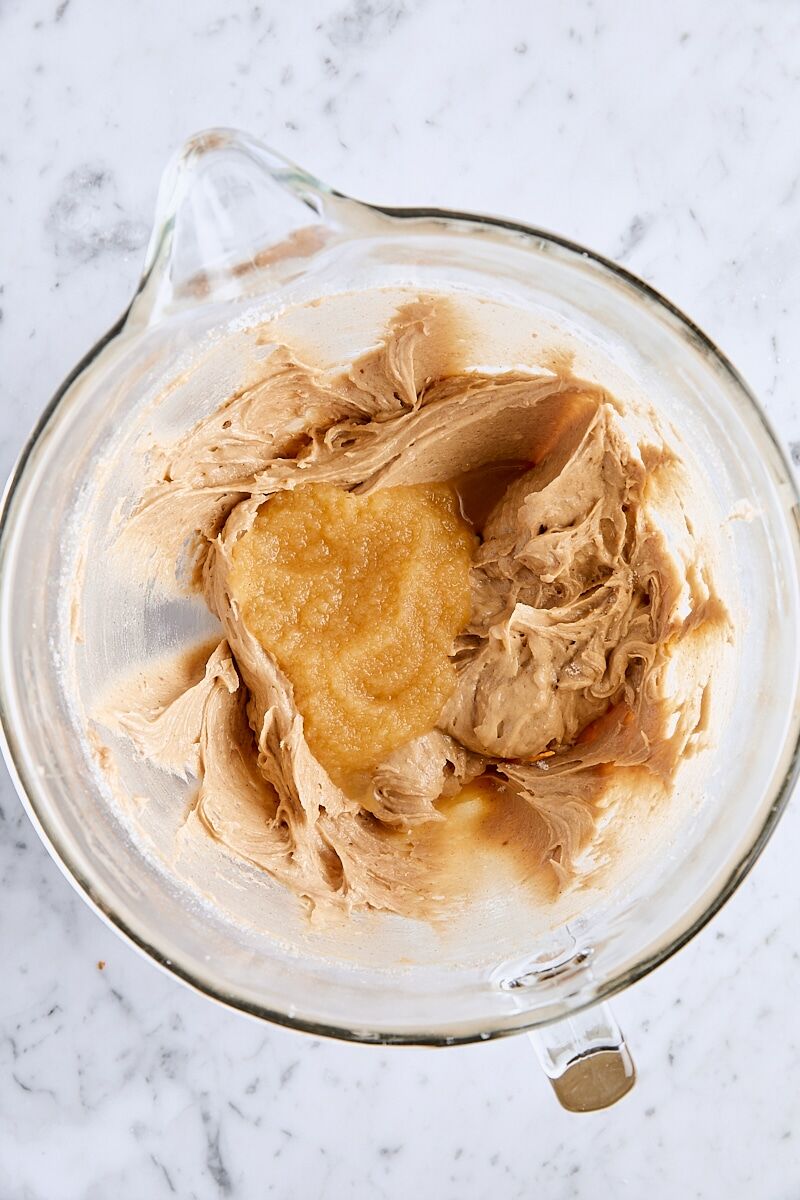 Unsweetened applesauce added to spiced bundt cake batter