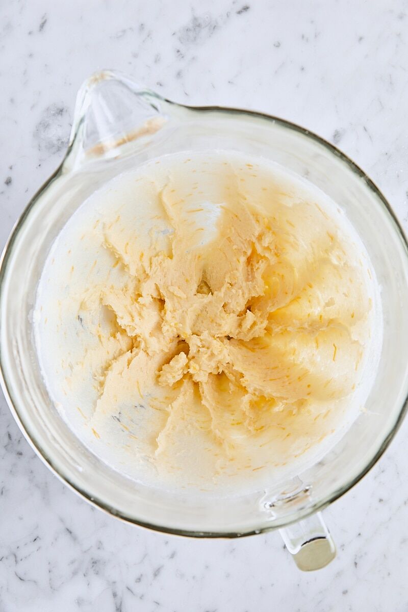 Softened butter, lemon-sugar, vanilla, and salt mixed until soft and creamy