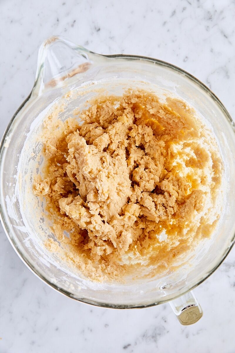 Flour mixture incorporated into snickerdoodle dough