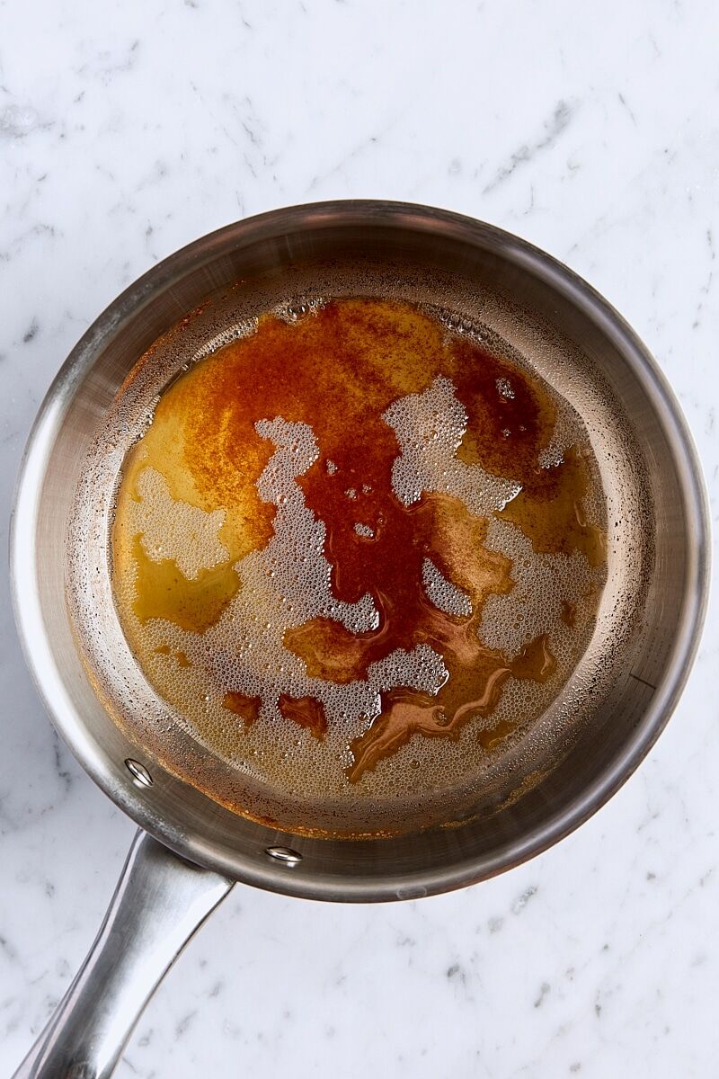 Melted brown butter in medium saucepan