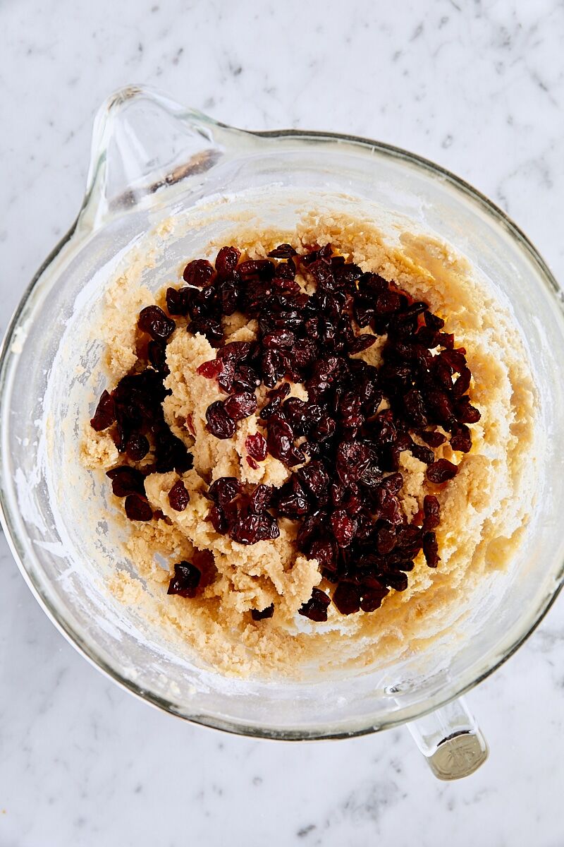 Dried cranberries added to snickerdoodle dough