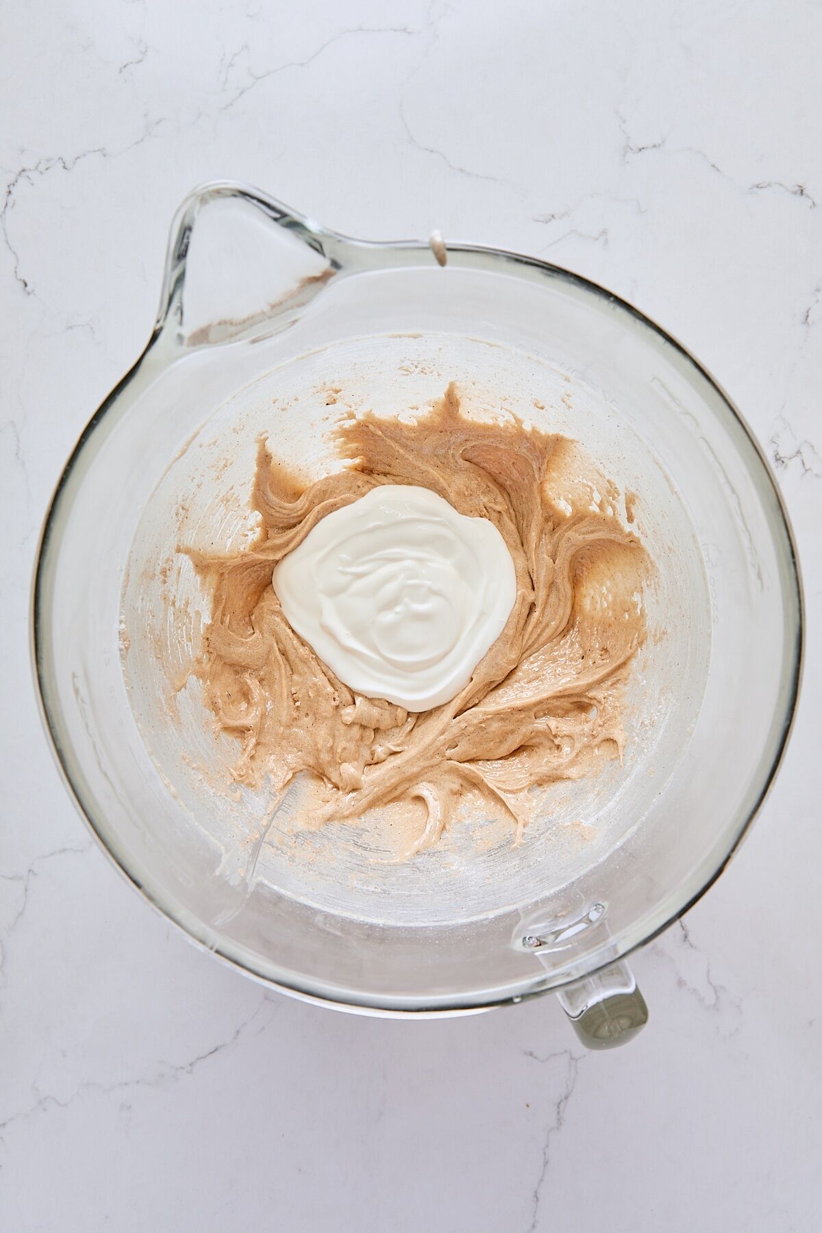 Sour cream mixture added to batter