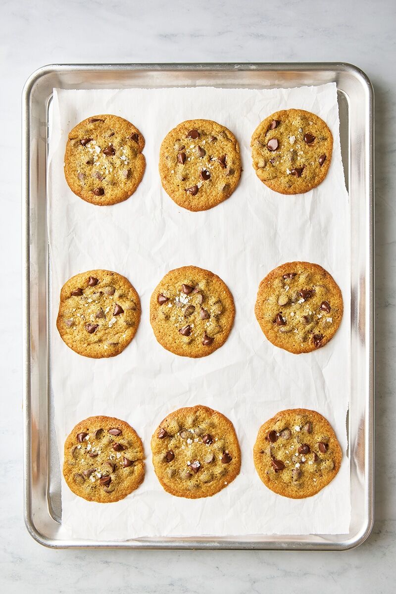 Baked cookies on parchment-lined baking sheet