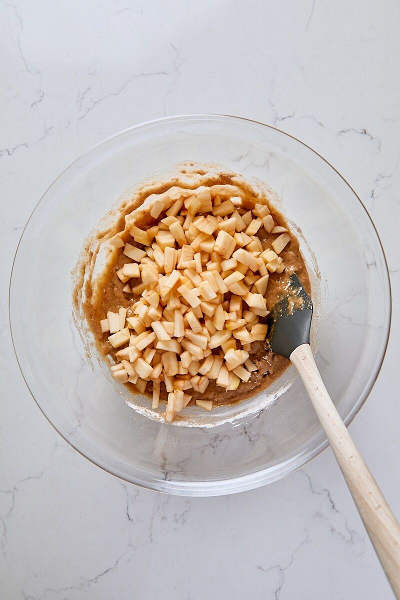 Chopped apples added to batter