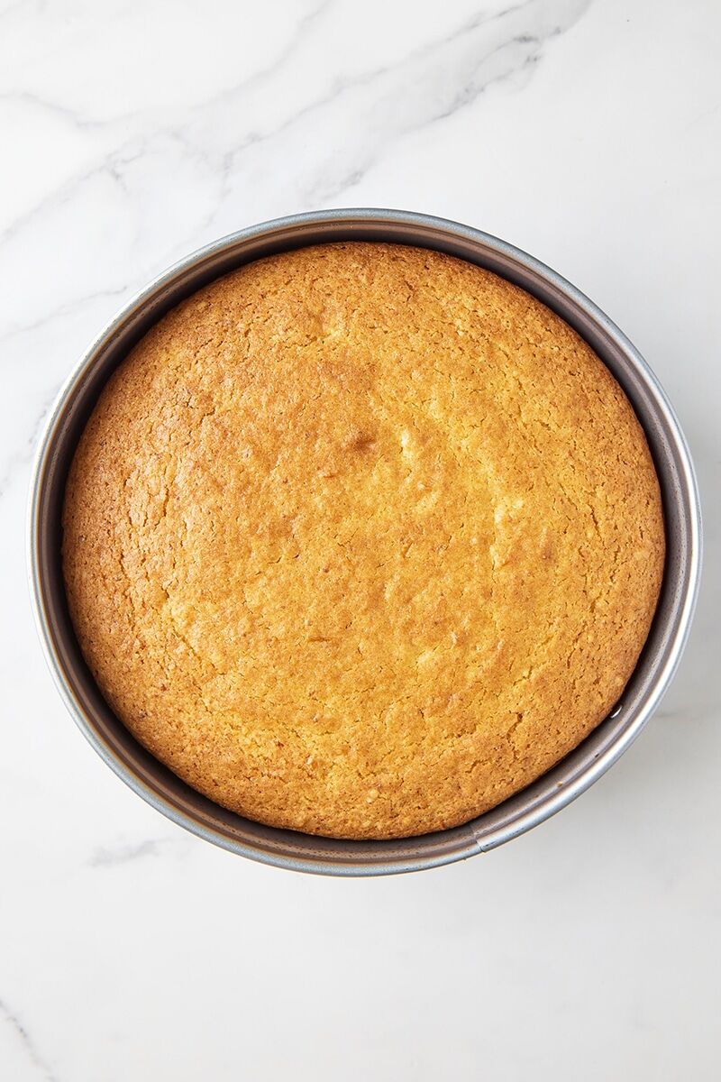 Baked lemon olive oil cake in pan