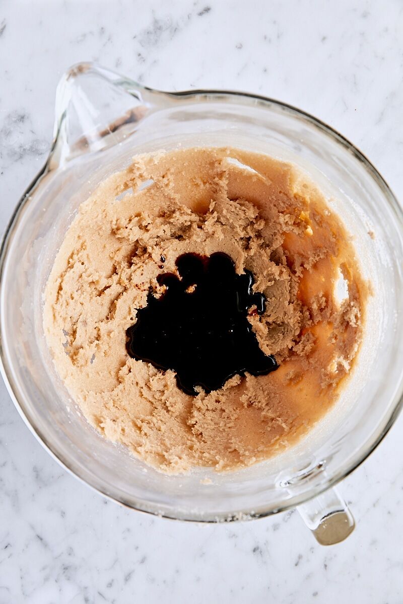Molasses added to butter and sugar mixture