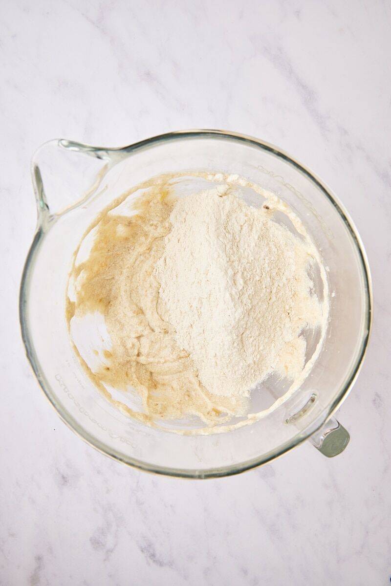 Dry ingredients added to batter
