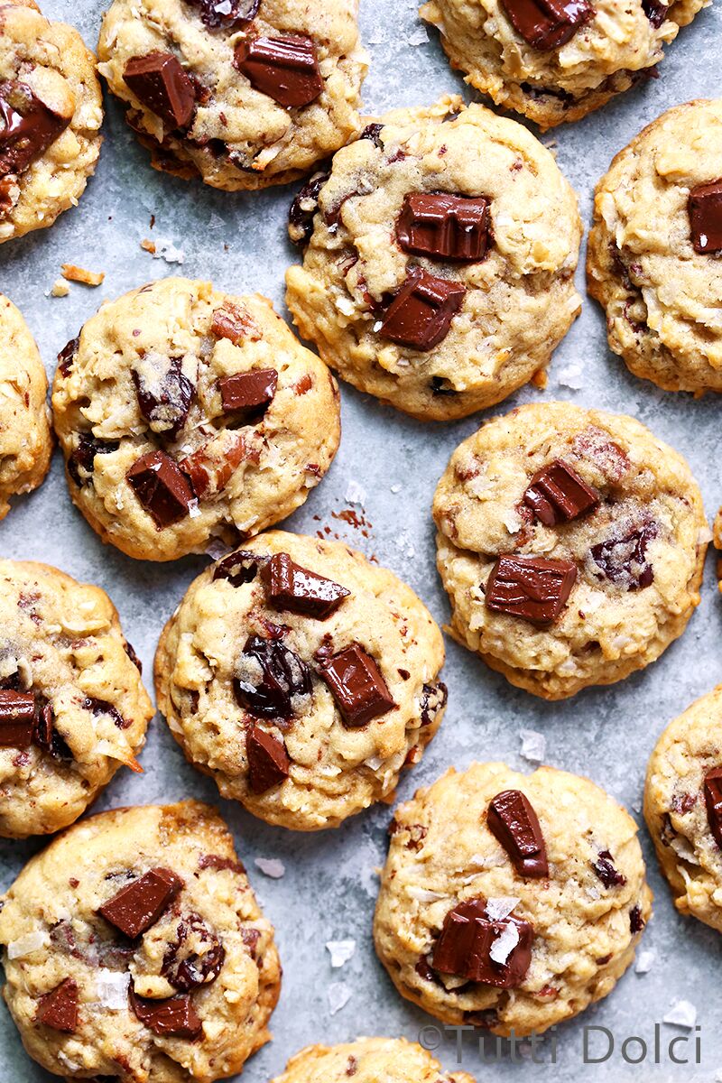 Chocolate Chunk Cherry Pecan Oatmeal Cookies