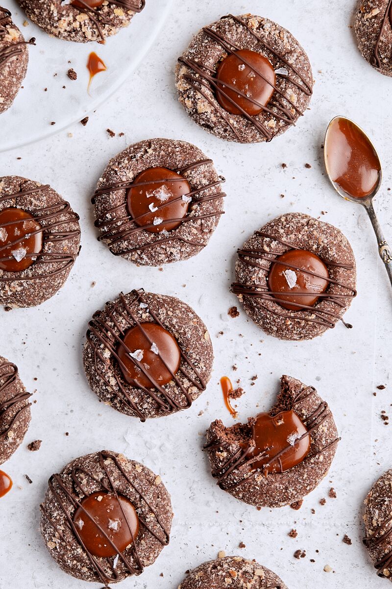 Chocolate Caramel Thumbprint Cookies