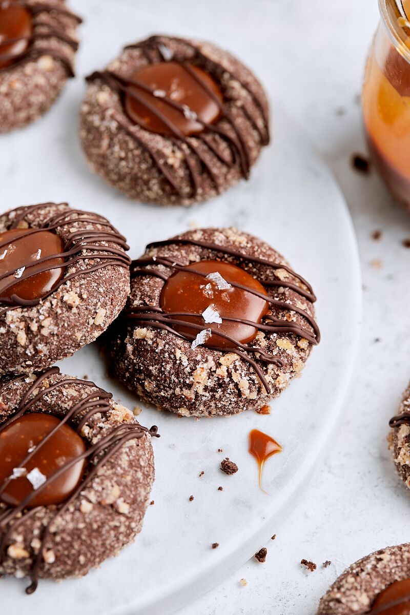 Chocolate Caramel Thumbprint Cookies