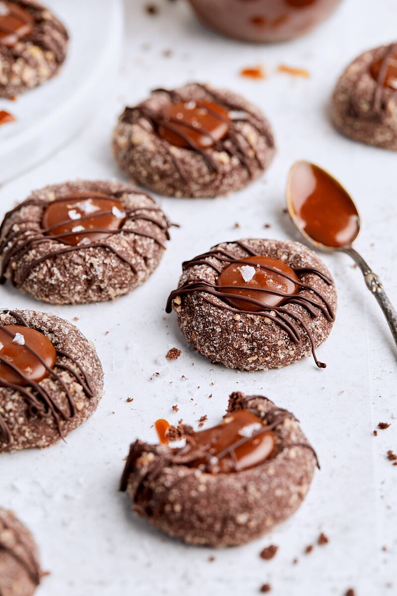 Chocolate Caramel Thumbprint Cookies