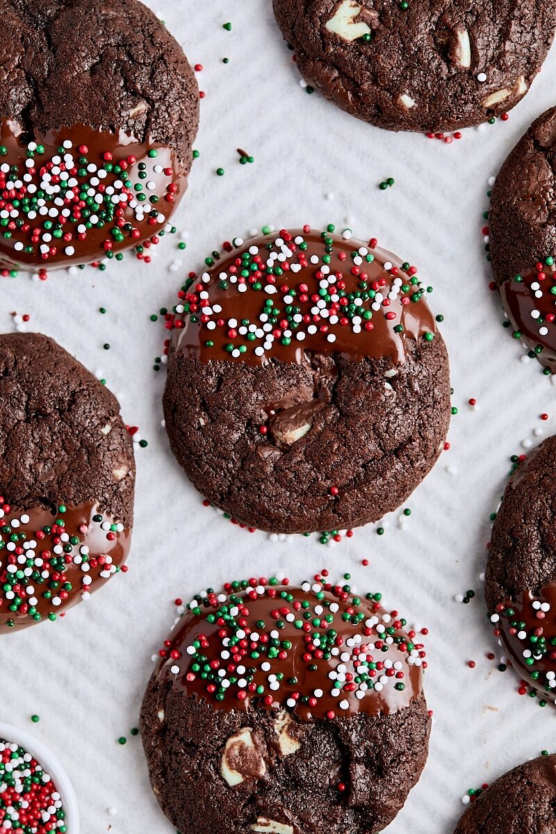Chocolate mint cookies dipped in melted chocolate