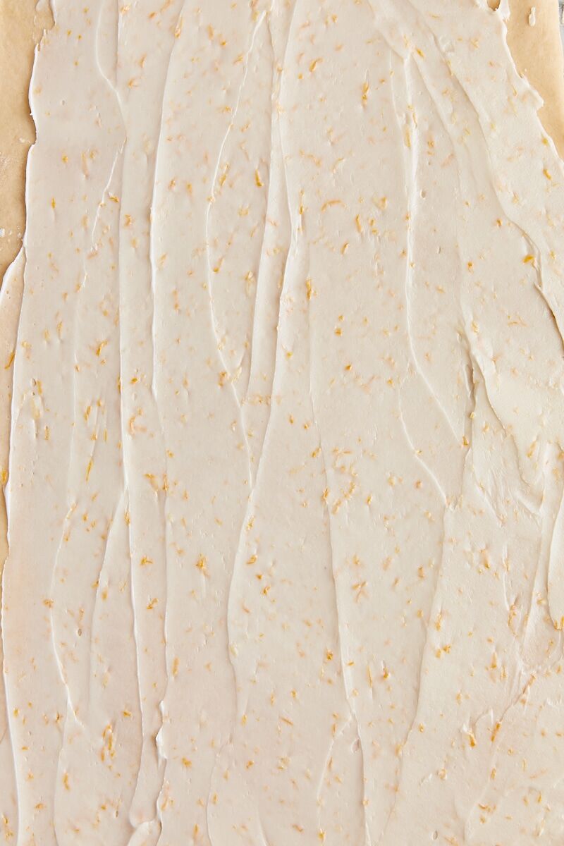 Dough rectangle topped with lemon filling