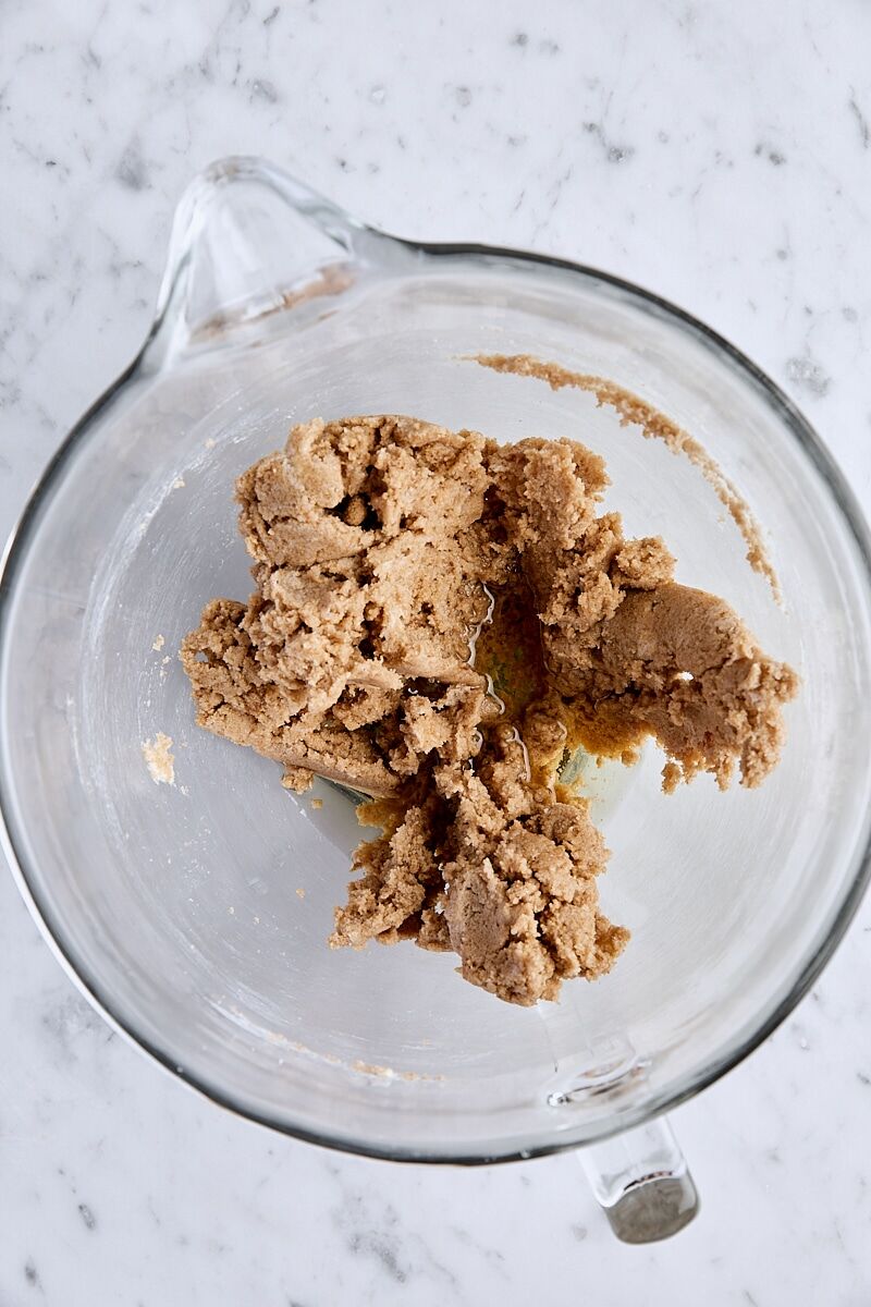 Oil added to batter in glass mixing bowl