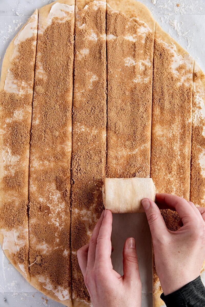 Rolled up strip of dough