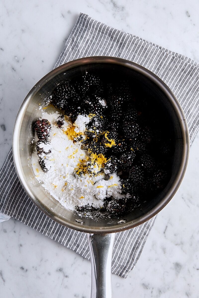 Blackberries, sugar, salt, cornstarch, lemon zest, and lemon juice in saucepan