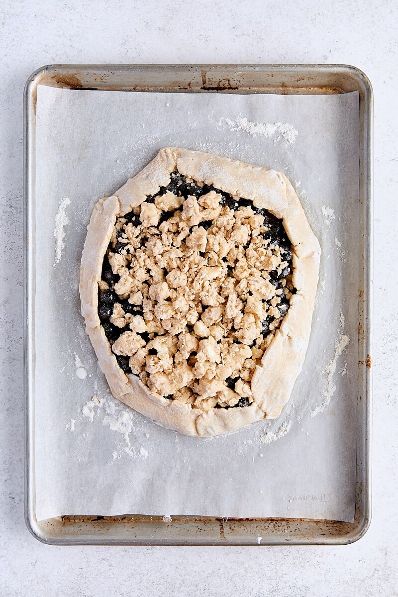 Assembled galette on parchment-lined baking sheet