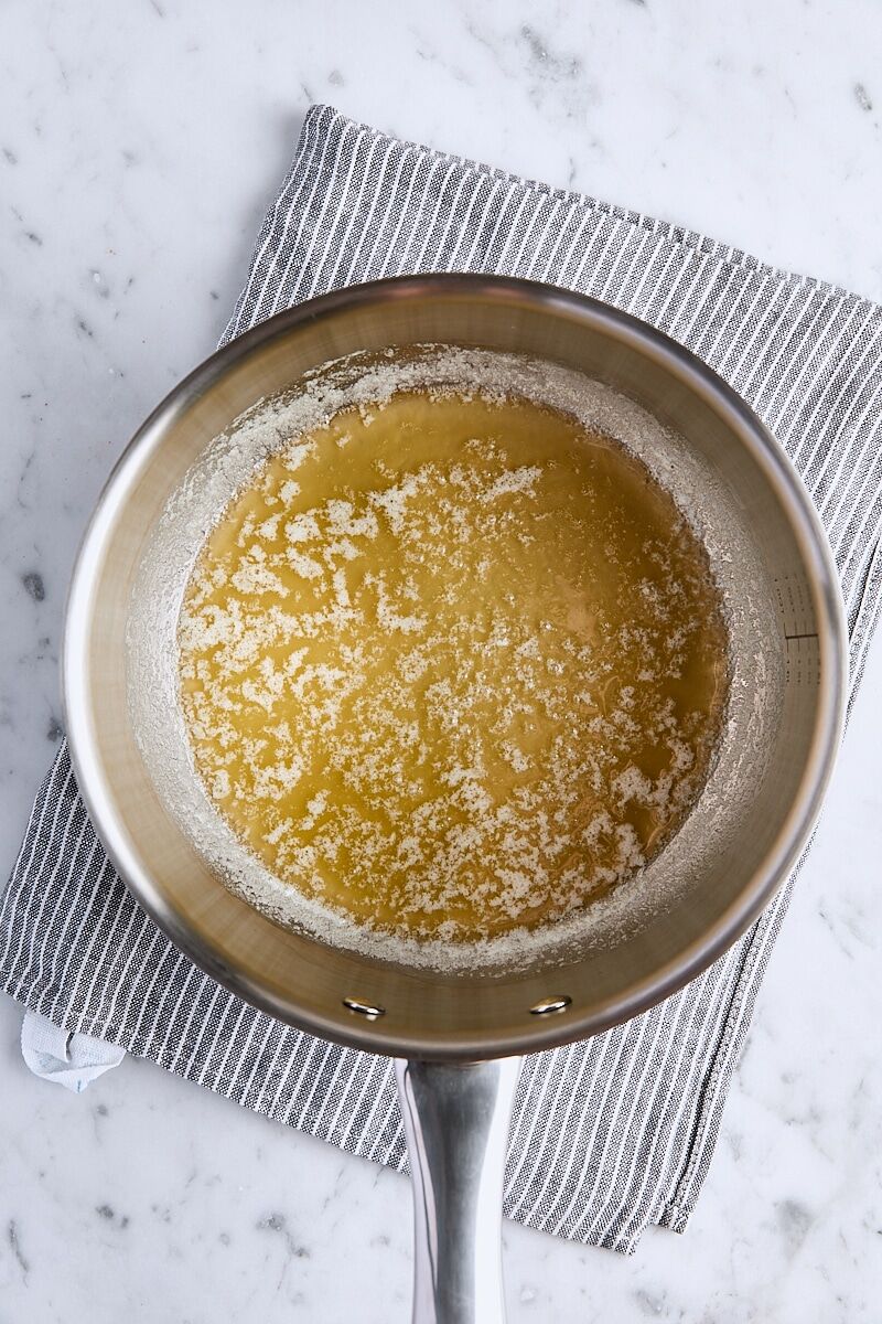 Foaming melted butter in saucepan