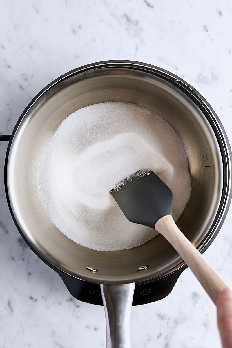 Granulated sugar in light-colored saucepan