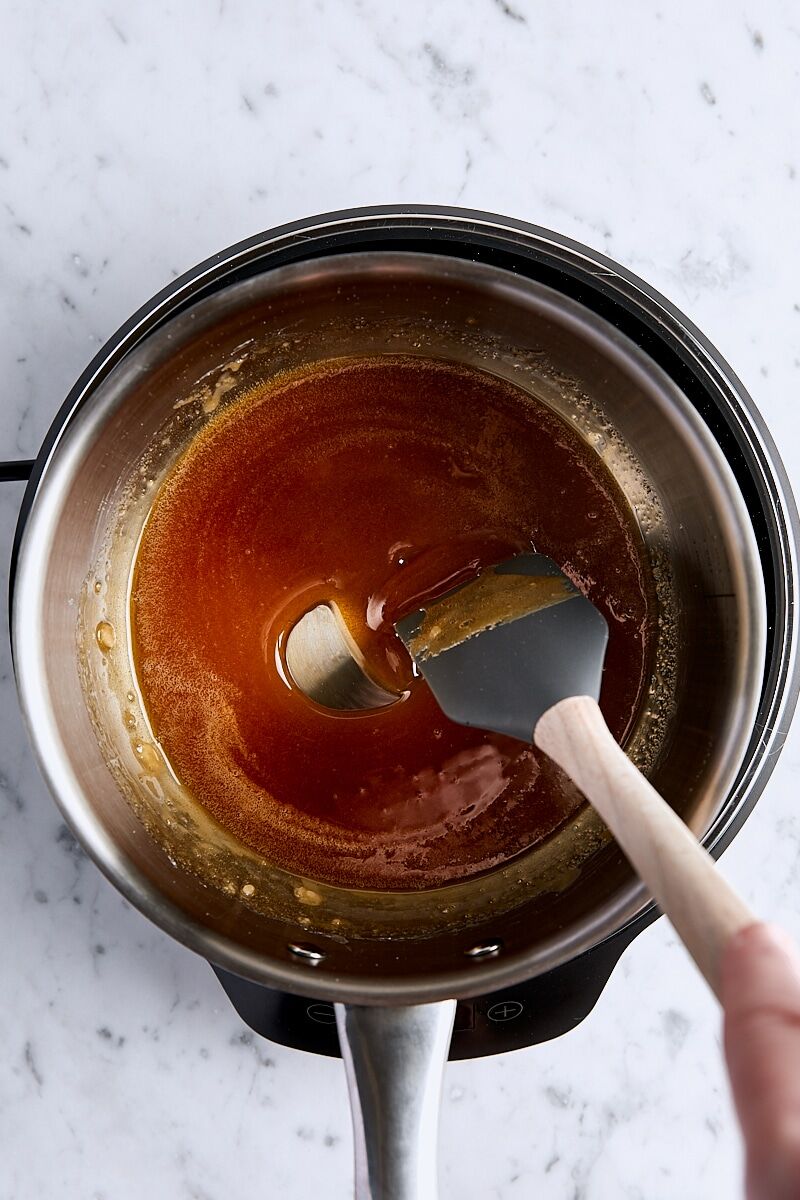 Melted granulated sugar in light-colored saucepan