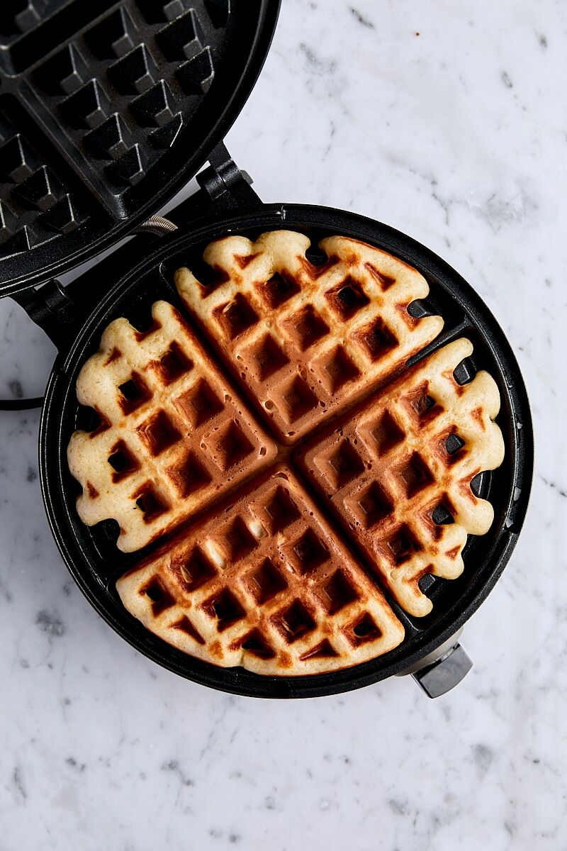 Cooked waffle on Belgian waffle maker
