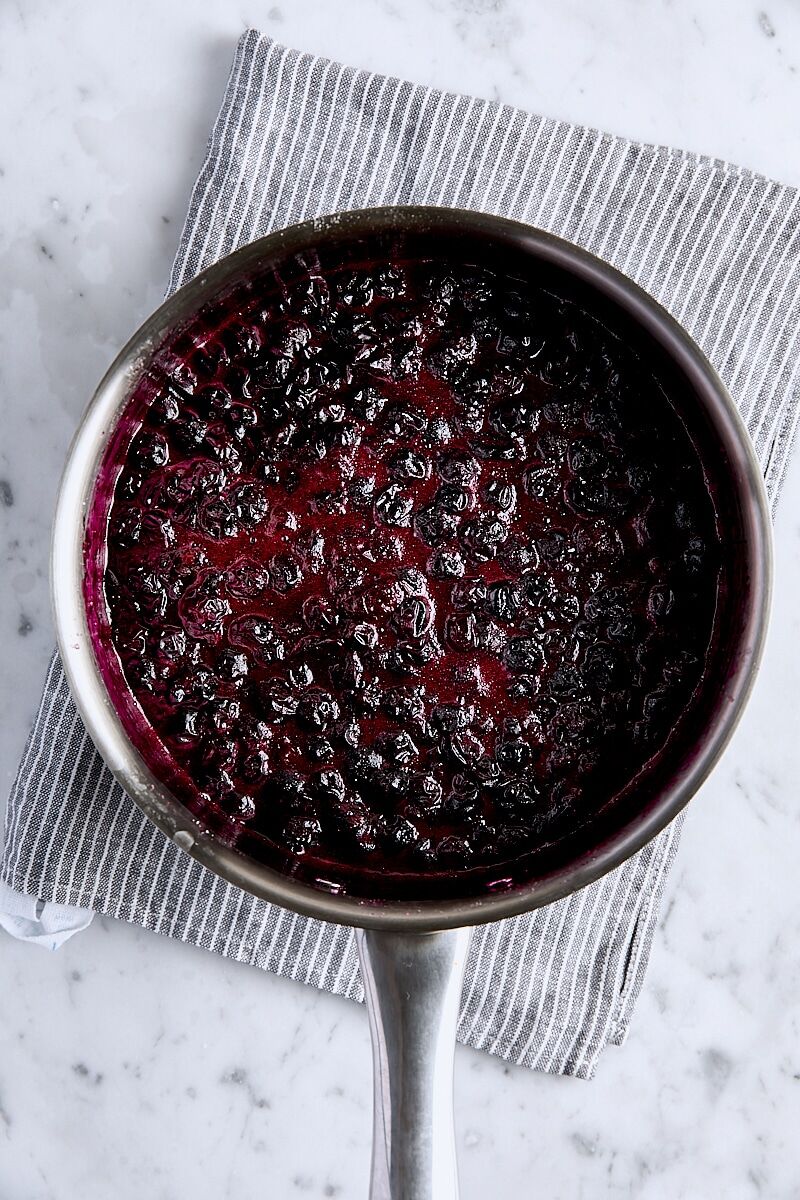 Blueberry filling brought to a boil in saucepan
