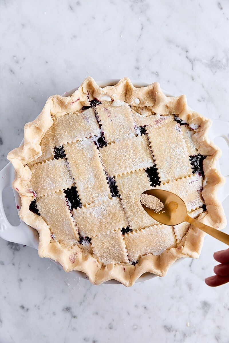 Coarse sugar sprinkled over lattice top
