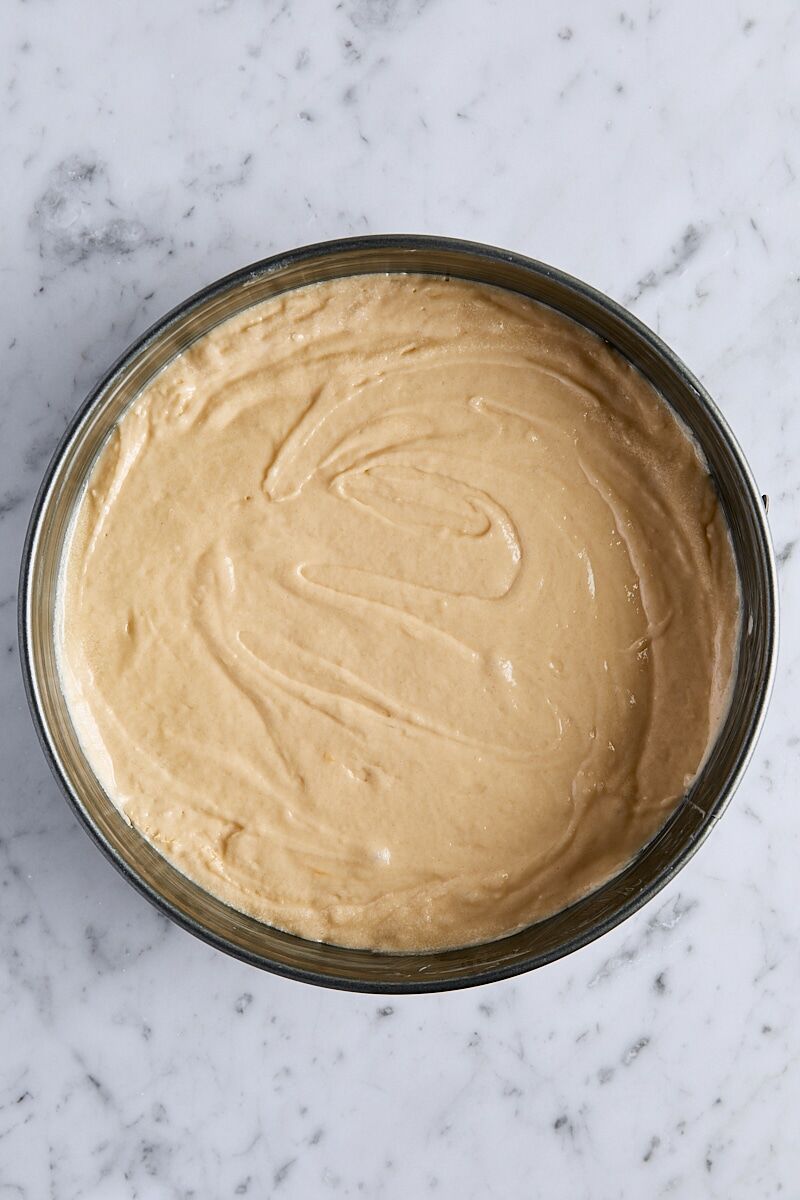 Crumb cake batter in springform pan