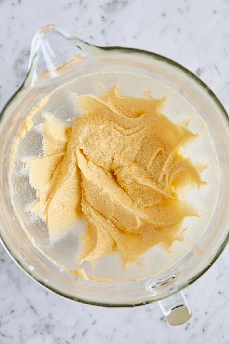 Eggs and egg yolk mixed into batter