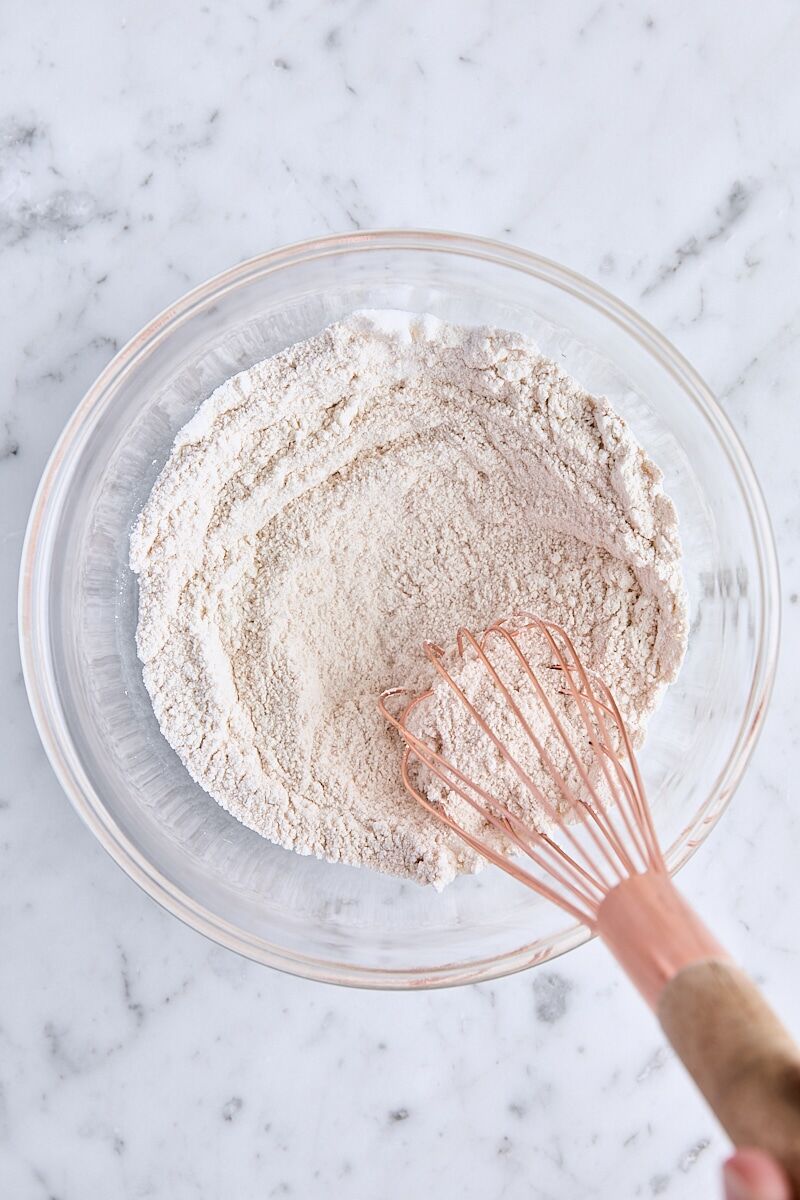 Flour, sugar, cinnamon, and salt whisked together in a small bowl