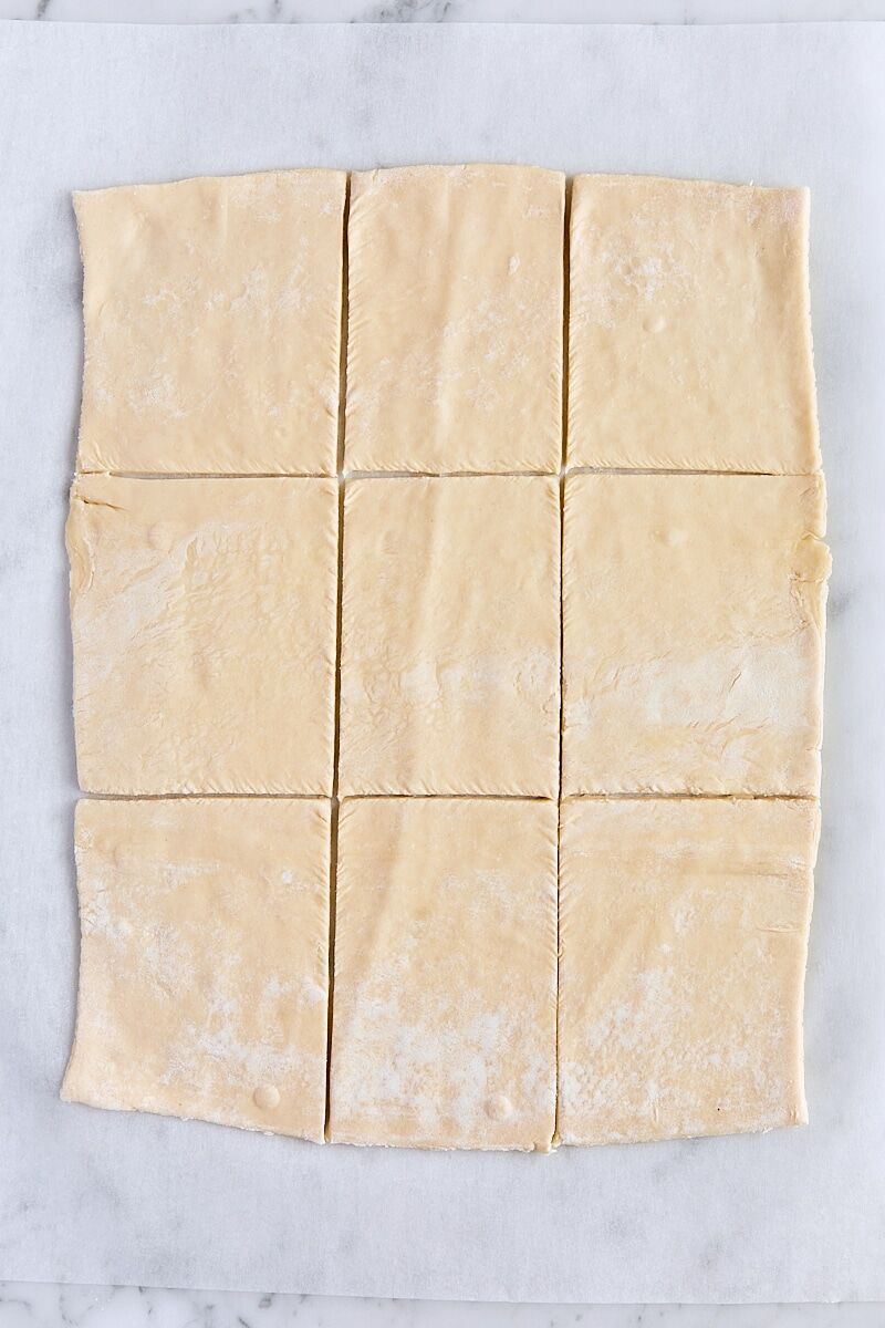 Puff pastry sheet cut into 9 rectangles