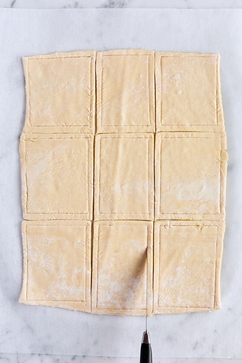Puff pastry rectangles scored with a shallow border