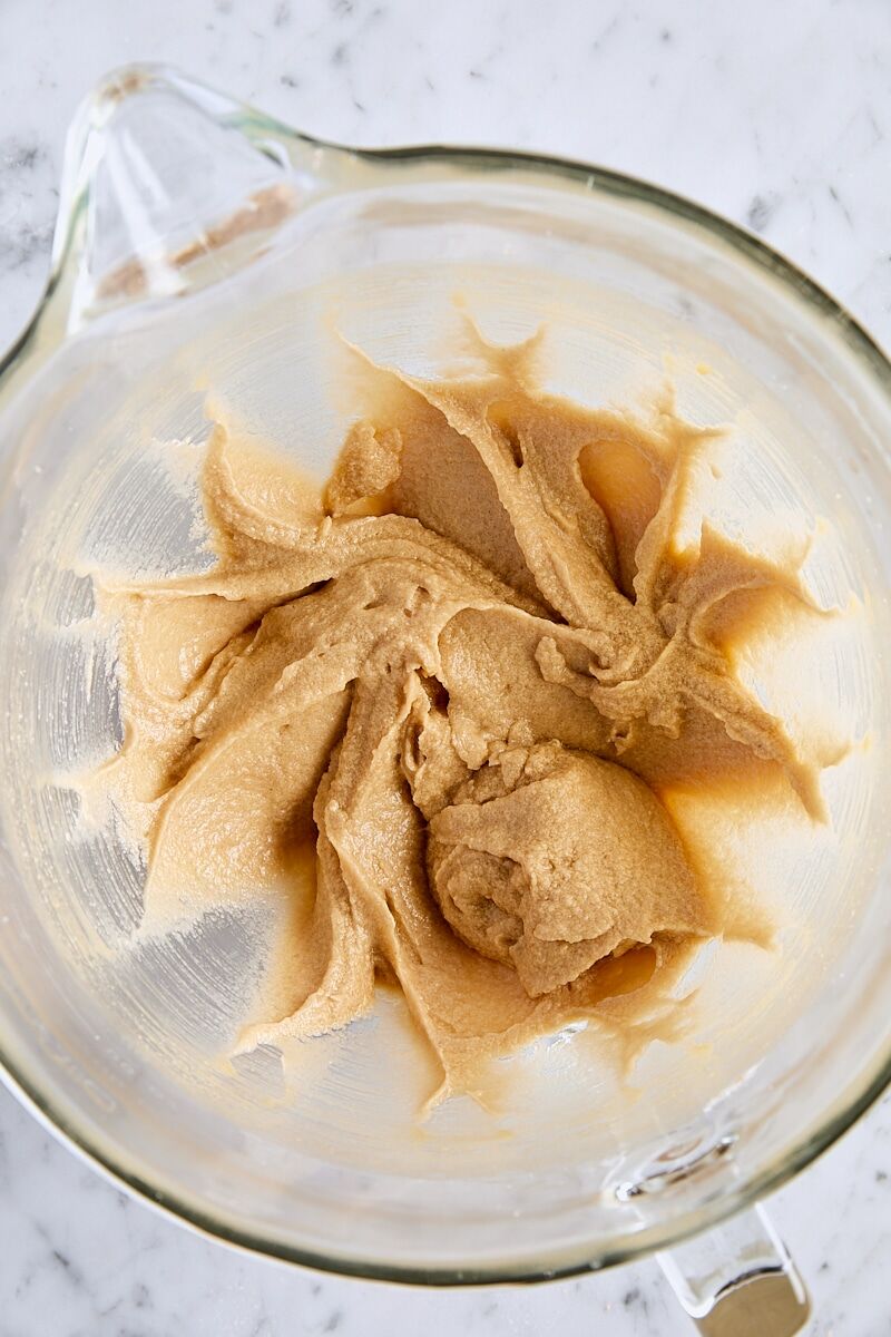 Eggs mixed into cookie dough