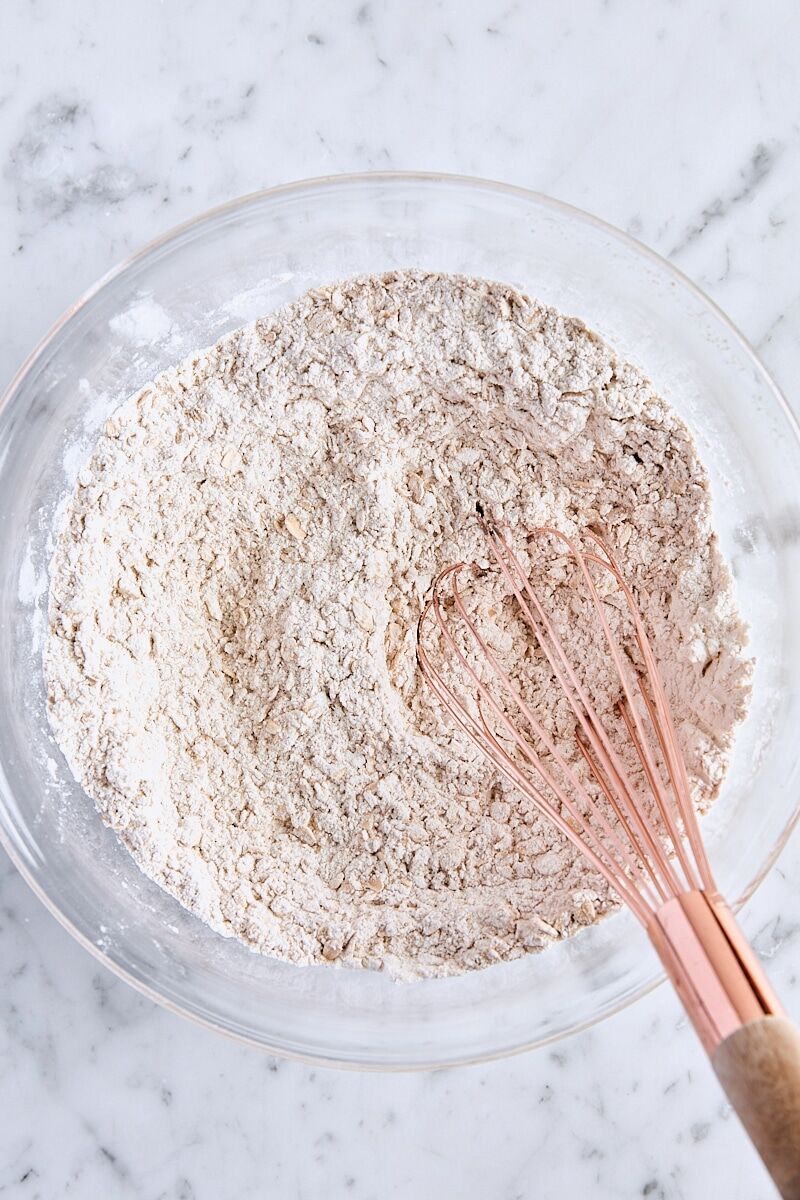 Dry ingredients whisked together in medium glass bowl