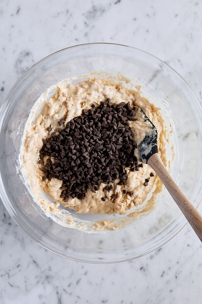 Mini chocolate chips added to batter