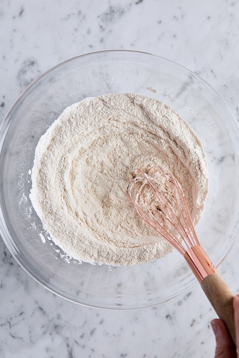 Dry ingredients whisked together in large glass bowl