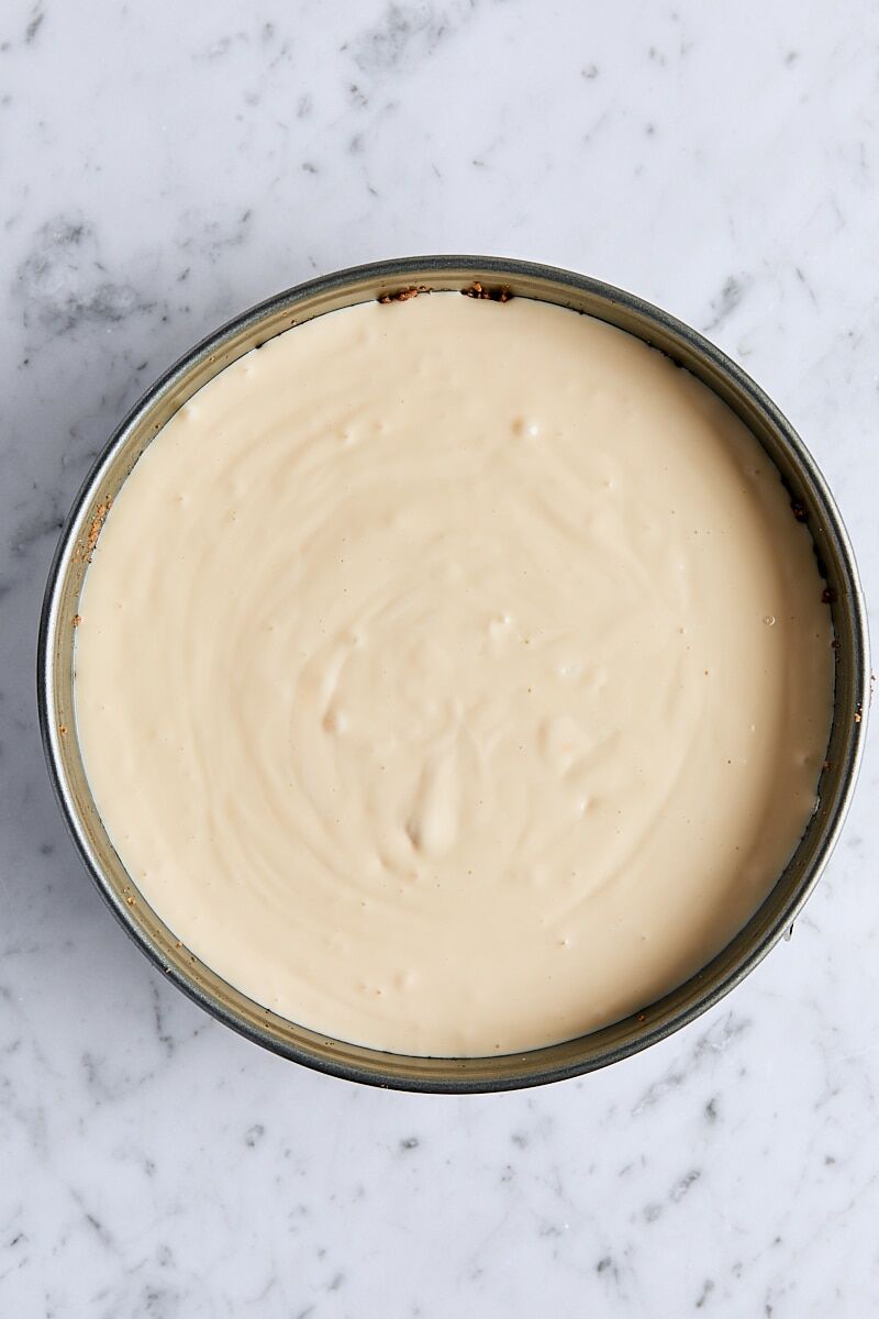 Cheesecake batter in springform pan