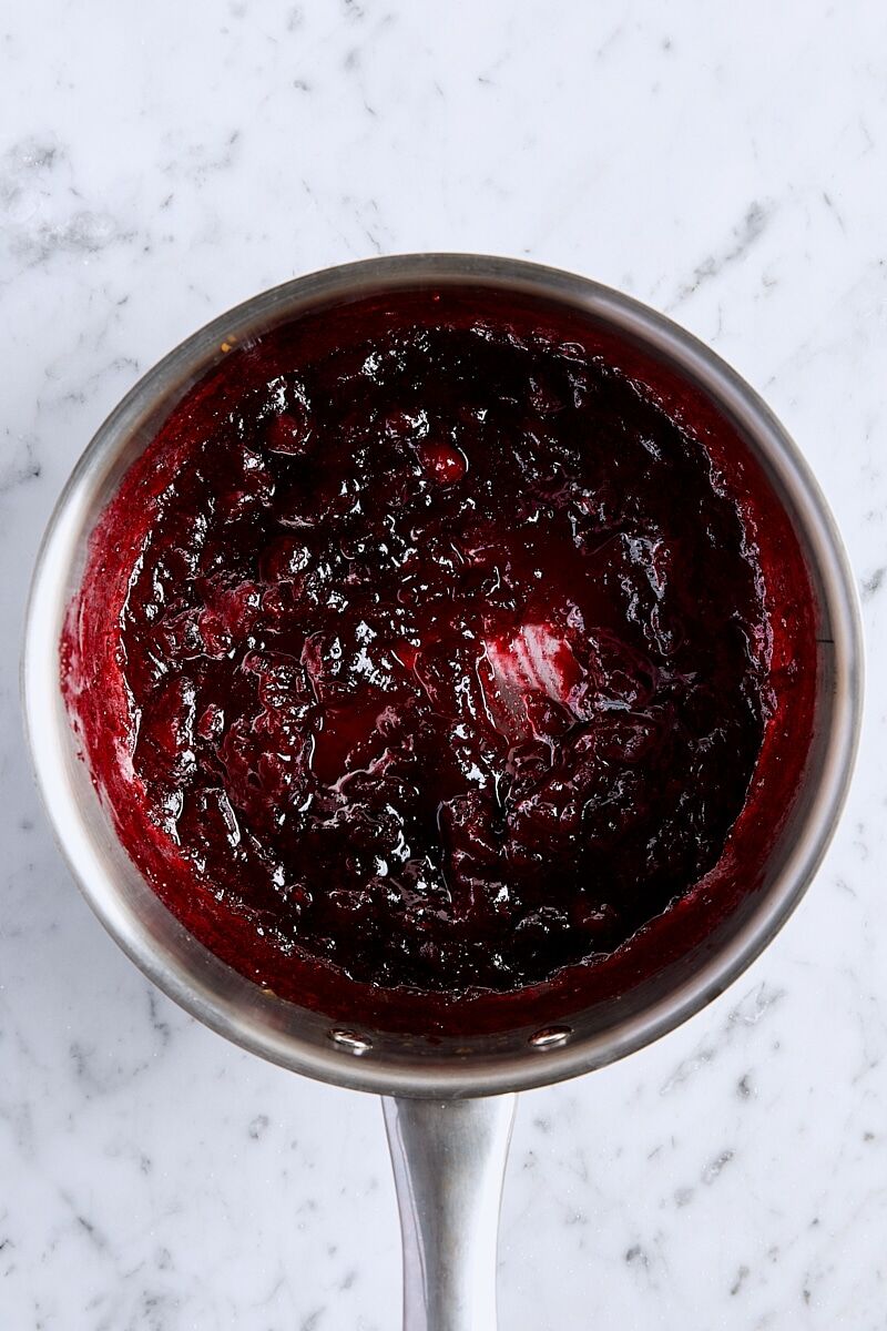 Cranberry topping in saucepan