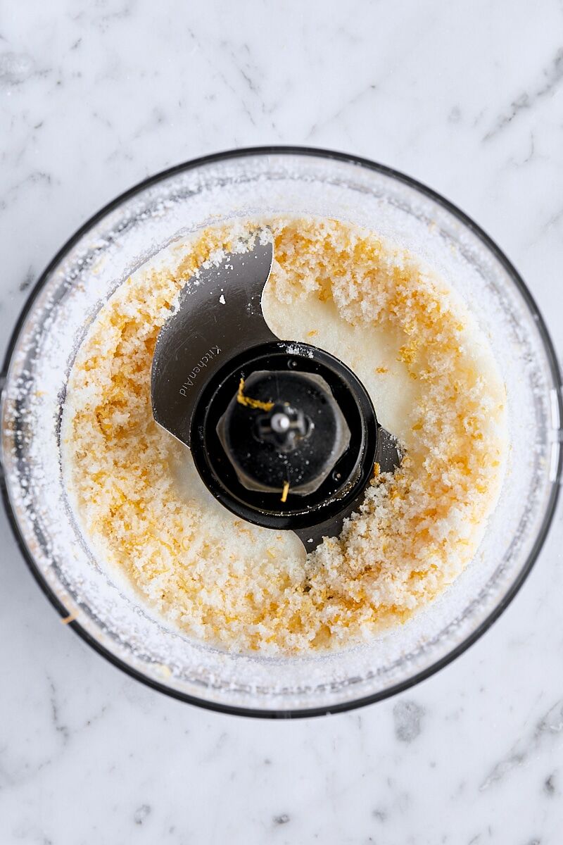 Pulsed lemon-sugar in food processor