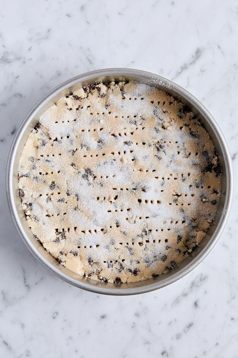 Shortbread dough sprinkled with granulated sugar