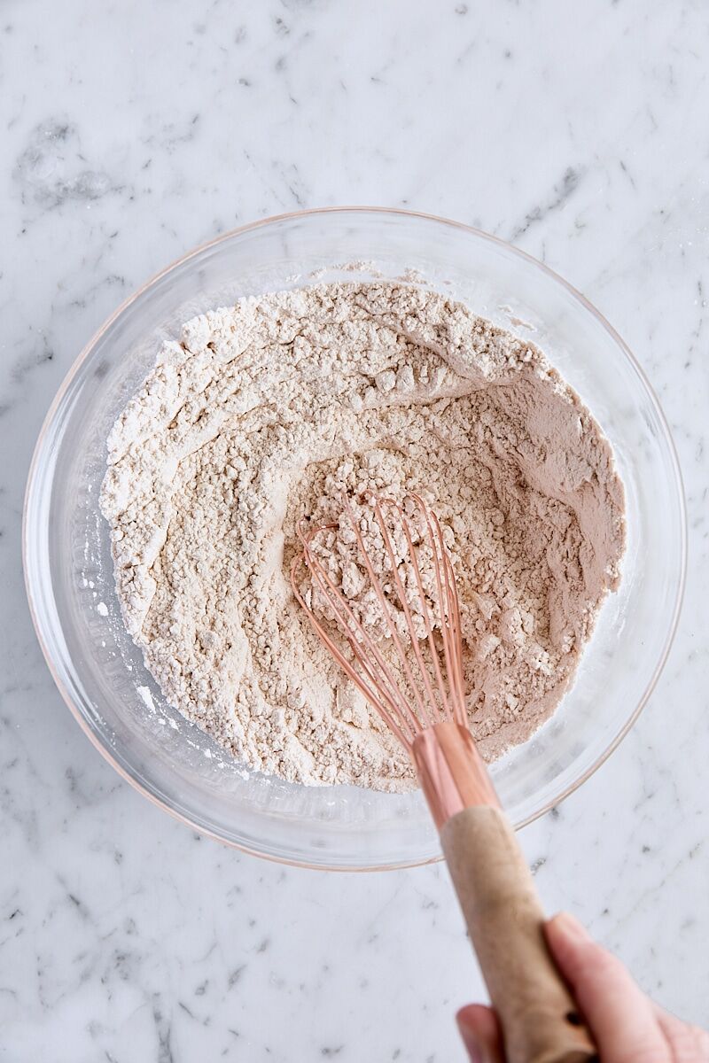 Dry ingredients whisked together in medium glass bowl