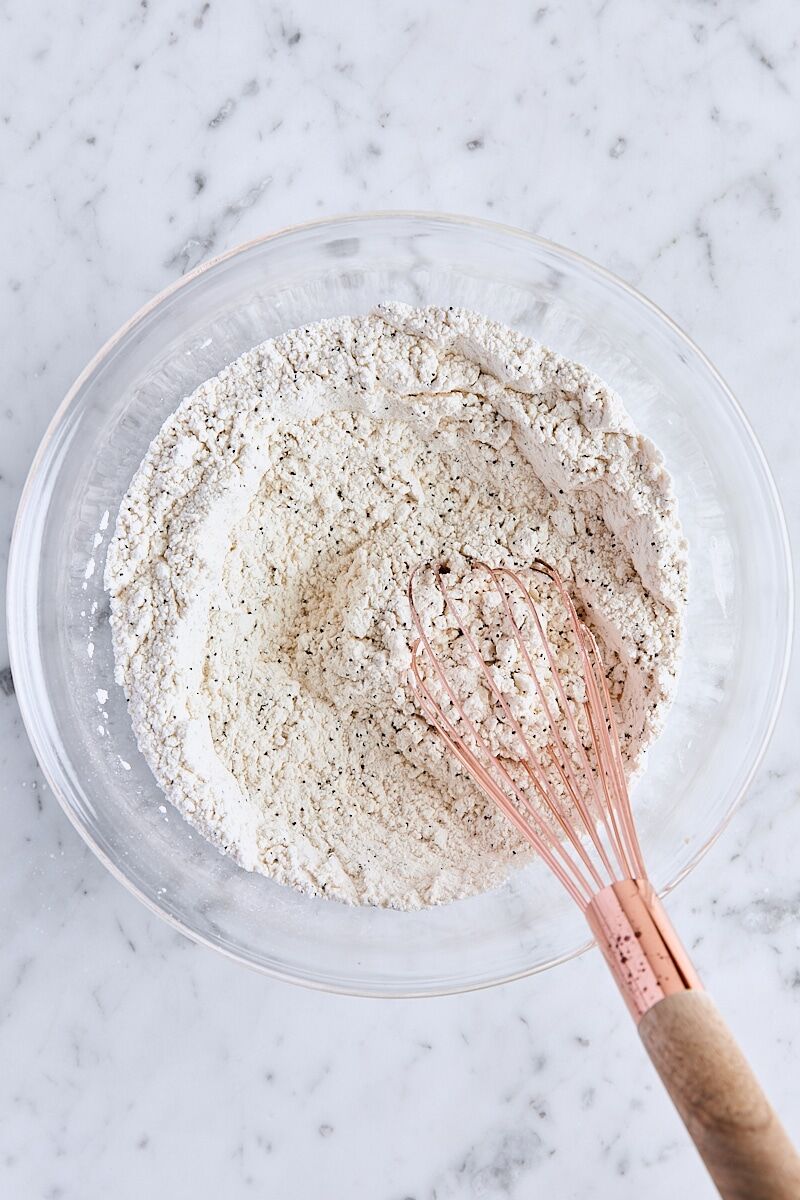 Dry ingredients whisked together in medium glass bowl
