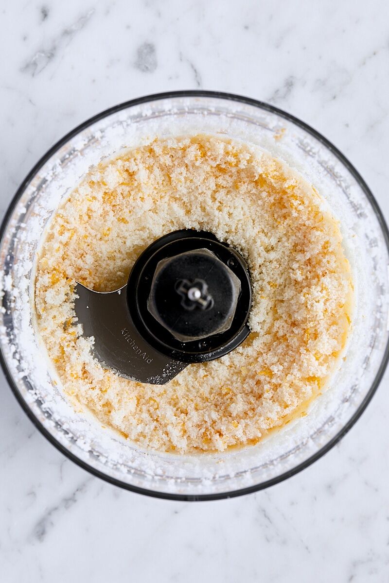 Pulsed lemon-sugar in food processor