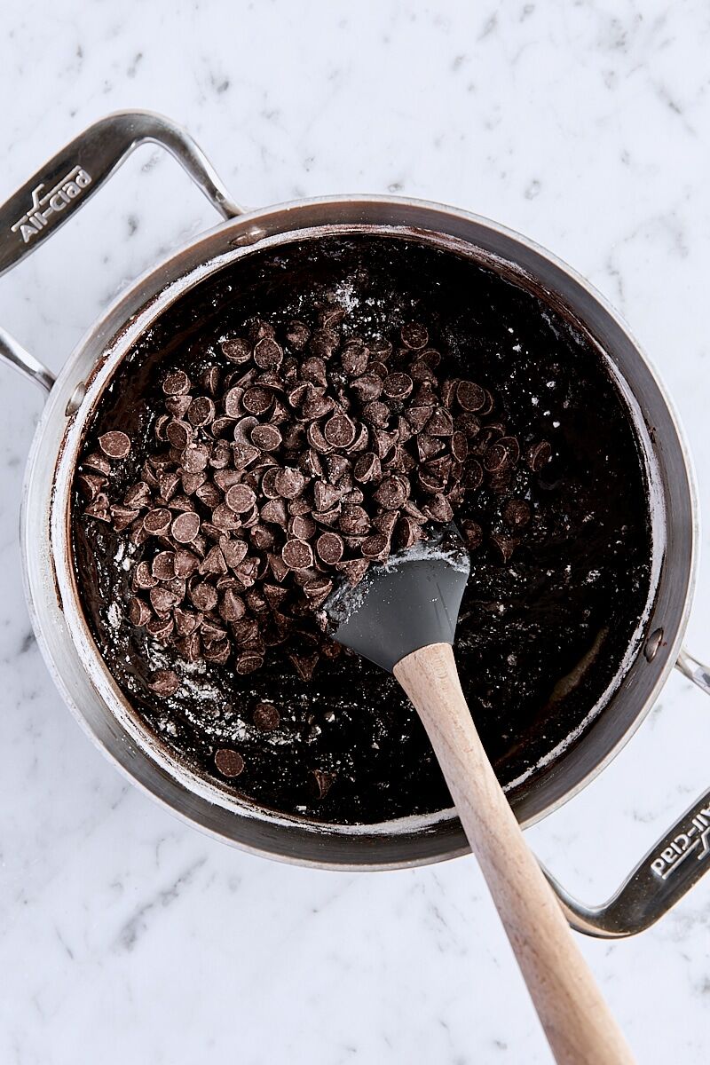 Chocolate chips added to cocoa brownie batter