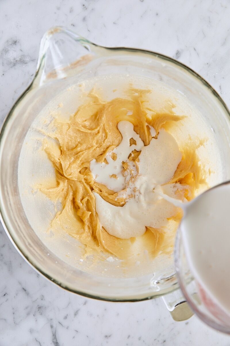 Whole milk mixture added to batter