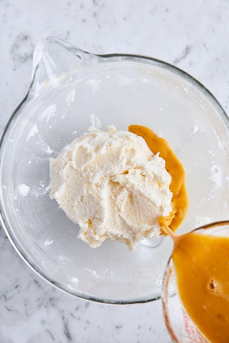 Egg mixture gradually streamed into sugar mixture
