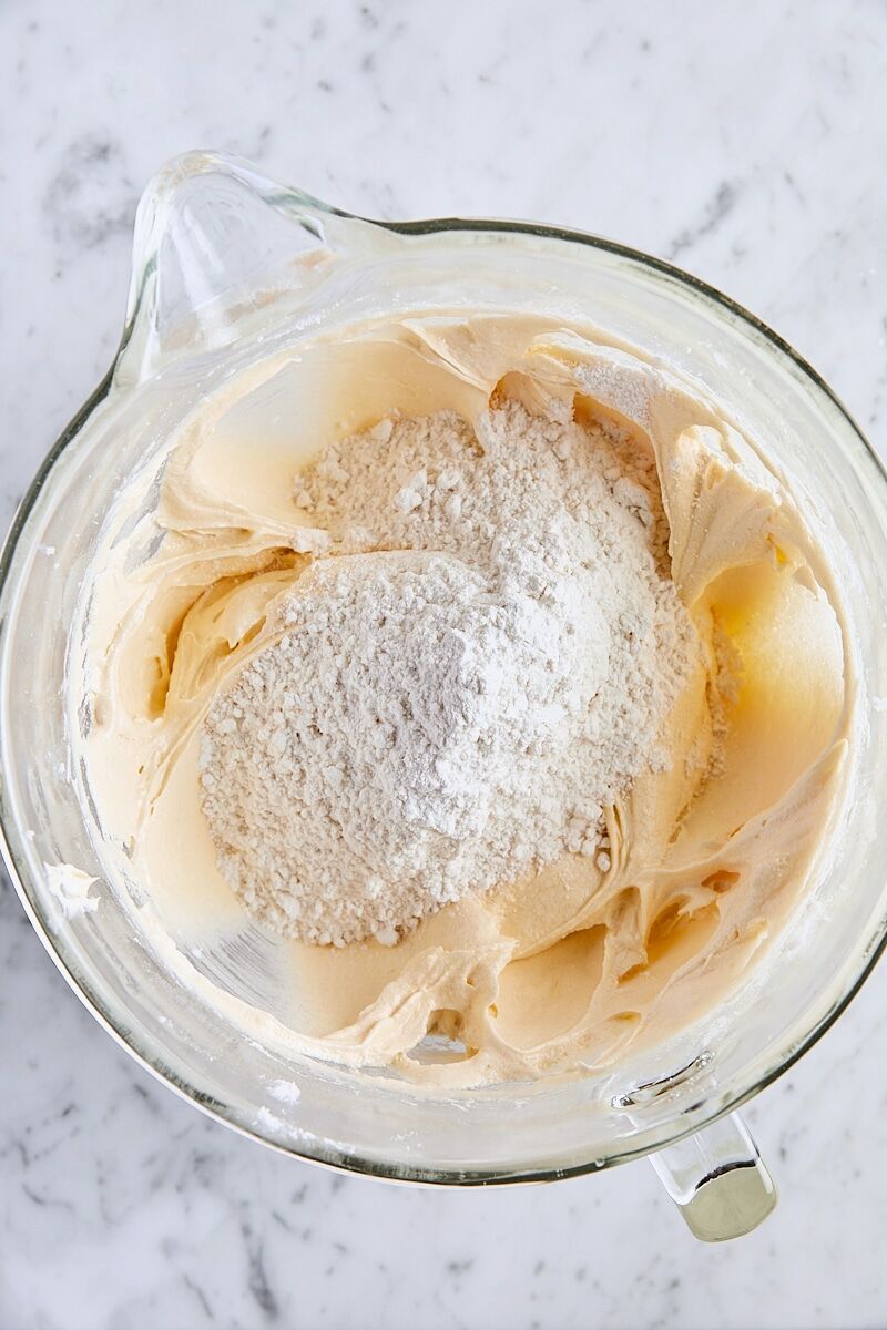 Sifted cake flour added to batter