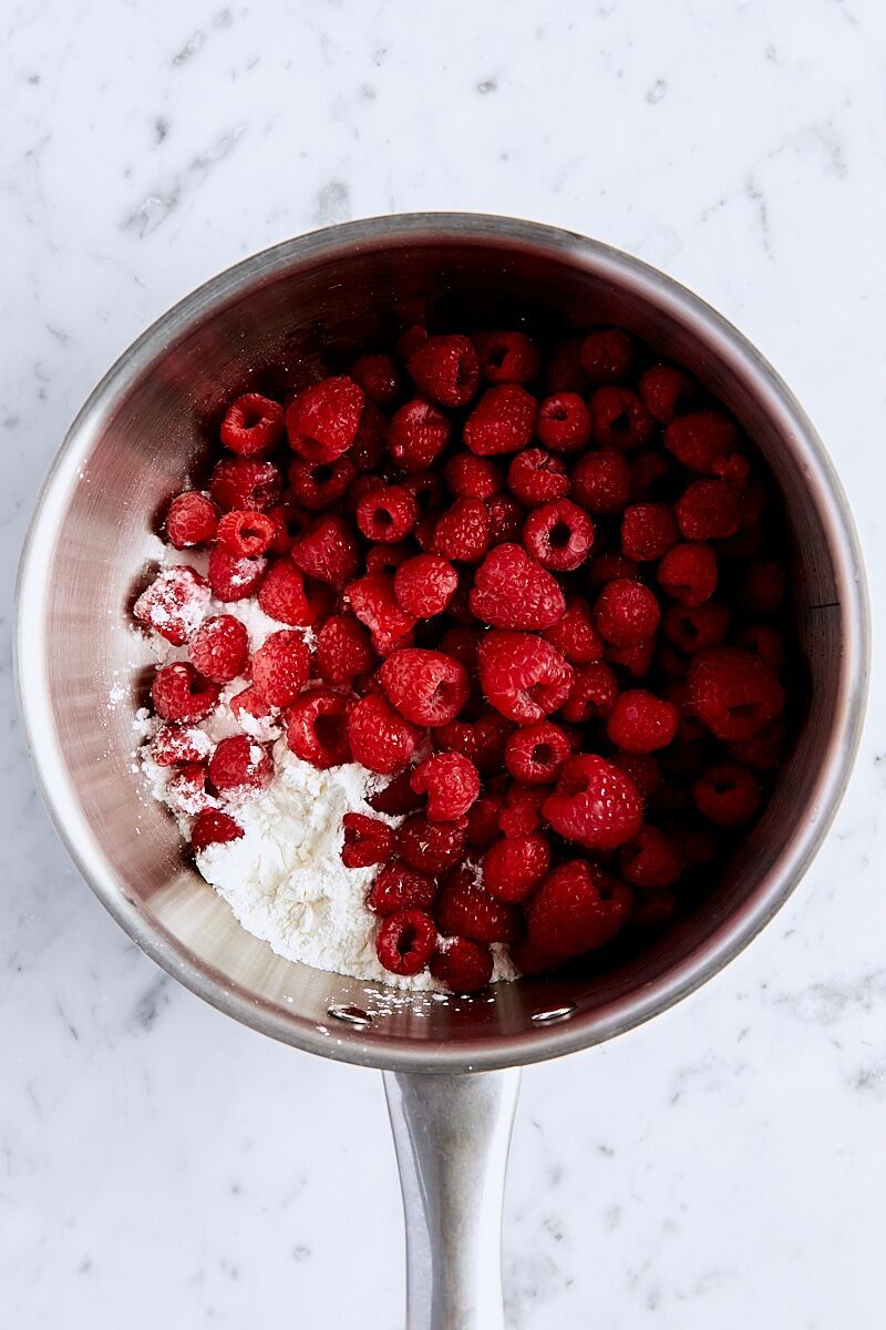 Raspberries, sugar, salt, cornstarch, and lemon juice in saucepan